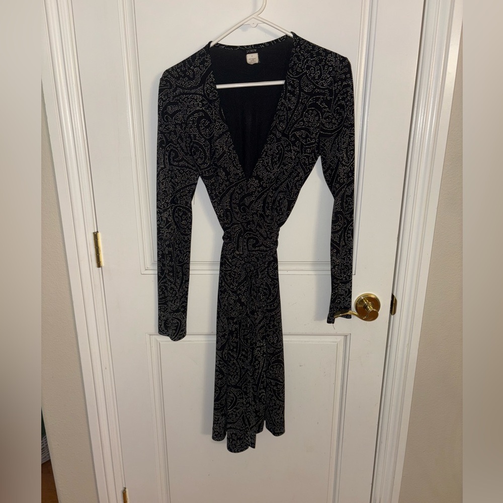 J. Crew Vintage Black and White Long Sleeve Midi Wrap Dress Size 6